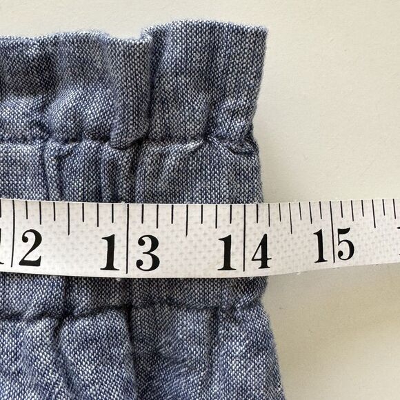 Express Skirt Size S Maxi Chambray Linen Skirt Blue Front Slit‎ Elastic Pull On - Picture 7 of 10